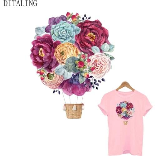 Flowers Heat Transfer Patch Lovely Hot Air Balloon Sticker On Clothing For Children Ironing Stickers DIY Non-Toxic Thermal Patch