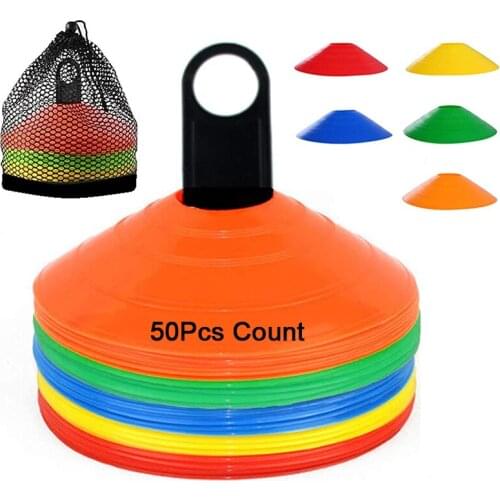 Disc Cones (50 PCS) Agility Training Soccer Cones with Carry Bag and Holder for Football Basketball Sports Field Cone Markers