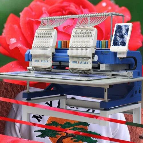 Two head 15 needles holiauma embroidery machine high speed 2 head computerized embroidery machine for lace cording sequin hat 3d