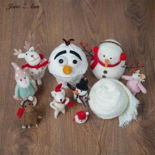 Jane Z Ann Christmas snowman long nose newborn 100 days wool felt doll paired with wrap cloth combination photo props