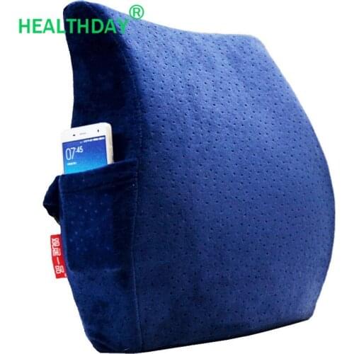 Ergonomic Design Velvet Fabric Back Pillow Memory Foam Office Chair Cushion Side Pocket Design BackRest Pillow