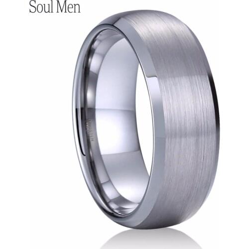Mens Simple Summer Ring 8mm Silver Color Brush Dome Finish Tungsten Wedding Band Recording Service Available Size 8 to 13