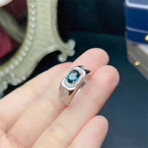 New style 925 silver inlaid natural topaz ring, mens ring, simple atmosphere