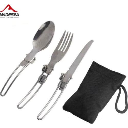 3 pcs 1 set Portable Outdoor Camping Travel Picnic Foldable Stainless Steel Cutlery Set Spoon Fork Knife tableware Free Shipping