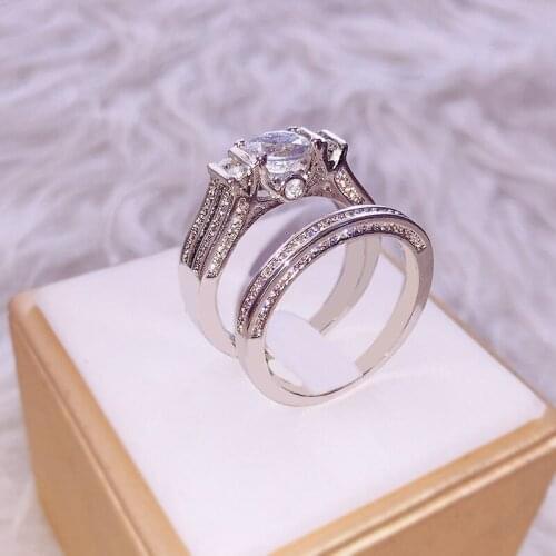 Fine Jewelry Silver Ring Sets for Women S925 Sterling Silver Office Bridal Sets Diamond Women Rings christmas Wedding Luxury