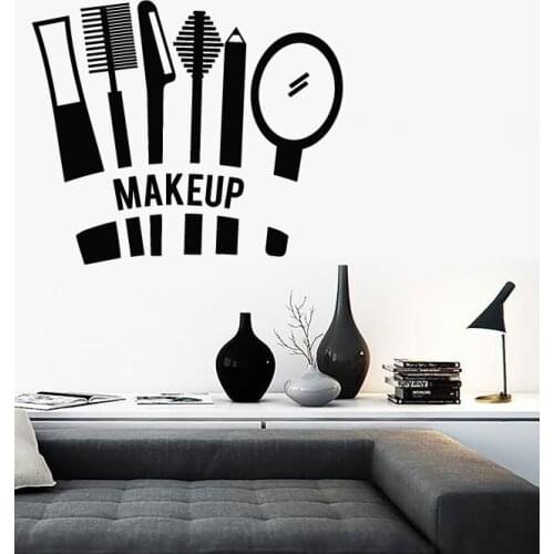 Cosmetics Makeup Beauty Salon Wall Stickers Vinyl Decal Woman Girl Room Wall Sticker Mural Removable Wallpaper Poster SA261