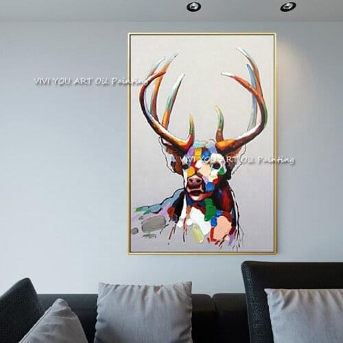 The Best Handmade Color Deer Mural Oil Painting On Canvas Wall Arts Picture For Office Living Room Nature Creative Decor Animal