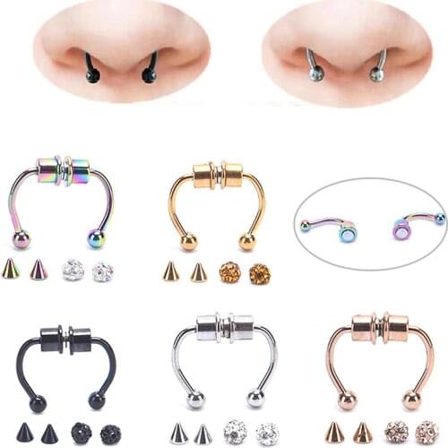 Stainless Steel Magnetic False Nose Ring Horseshoe-shaped Ring Titanium Steel Artificial Non-perforated Nose Hoop Ring