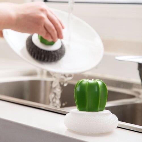 Cute cactus kitchen supplies cleaning steel wire ball with handle pot washing brush powerful decontamination dish washing brush