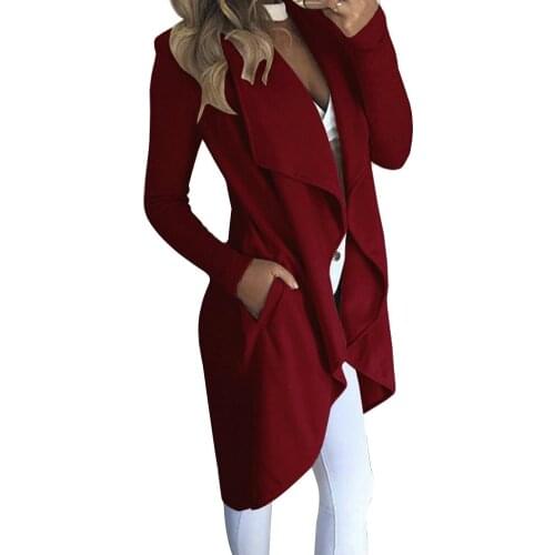 Fashion Women Solid Color Open Front Tunic Trench Coat Long Sleeve Slim Cardigan 2020