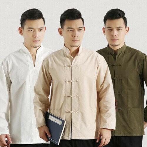 Mens Cotton Traditional Chinese Tang Suit Coat clothing Kung Fu Tai Chi Uniform