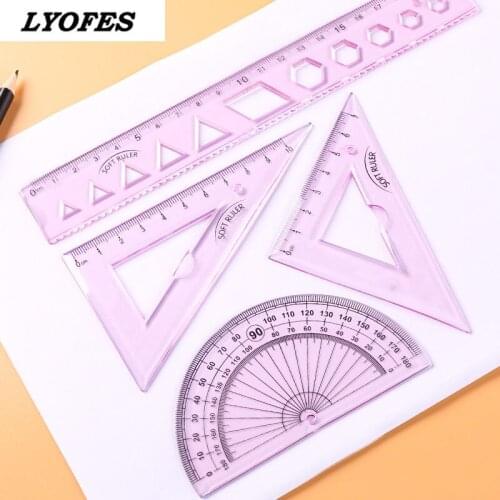 Ruler set 4-piece student stationery 15 / 20cm no hand injury angle measurement cute ruler art cuter cute school supplies