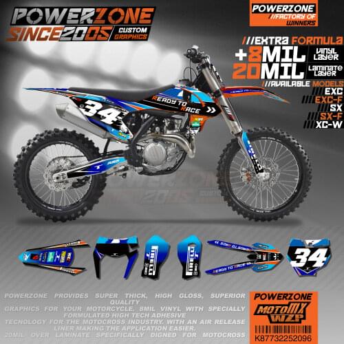PowerZone Custom Team Graphics Backgrounds Decals 3M Stickers Kit For KTM SX SXF MX EXC XCW Enduro 125cc to 500cc 2016-2019 096
