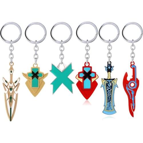 1 Pcs New Xenoblade Chronicles 2 Keychains Red Metal MONADO Mythra Hikari Pyra Homura Sword Weapon Pendant Keyring Figure Toys