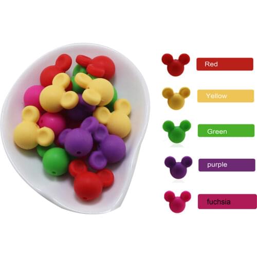 Wholesale 100Pcs/lot Mouse Silicone Beads Baby Teether Mickey Silicone Teething Beads DIY Pacifier Clips Teething Toys