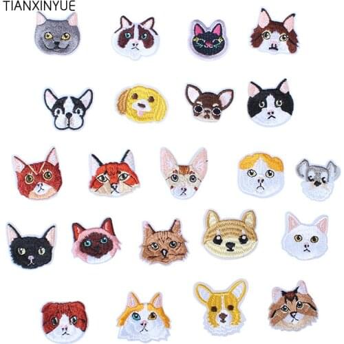 TIANXINYUE Cat Animal Head Patchwork Patch Embroidered Patches For Clothing Iron On For Close Shoes Bags Badges Embroidery