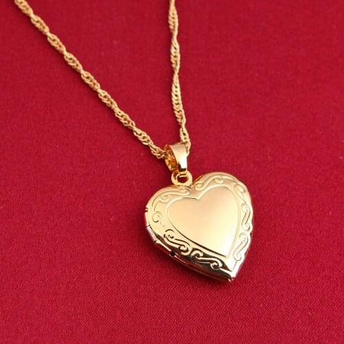 Valentines Gift Heart Locket Pendant Necklace Women Jewelry 24K Gold Color Romantic Fancy Heart Pendant For Women