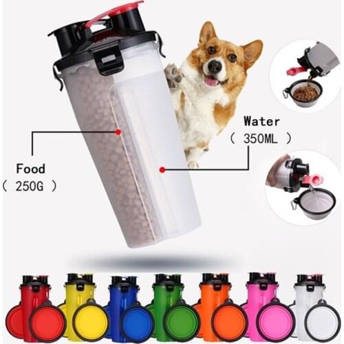 Portable 2 in 1 Pet Folding Water Bottle Food Container With Folding Silicone Pet Bowl Outdoor Travel Dog Cat Feeder Cup Bowl