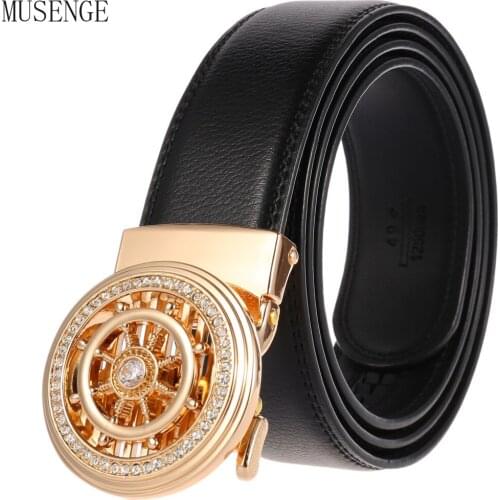 Fashion Mens Belts Genuine Leather High Quality Alloy Buckle Automatic Trouser Straps 35MM Width Brown Ratchet Male Belt Black