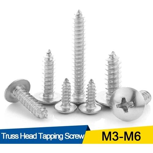 20/55pcs Cross Recessed Truss Head Self-tapping Screw 304 Stainless Steel M3 M4 M5 M6 Phillips Mushroom Head Wood Screw