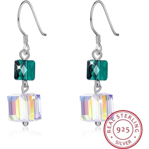 LEKANI Crystals Cube Bead Drop Earrings S925 Sterling Silver Earrings For Women Fine Jewelry Party Joyas