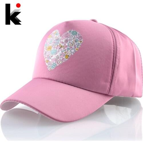 Unisex Baseball Cap Men Women Print Heart-shaped Pink Hats Snapback Hip Hop Casquette Fashion streetwear Lovers' Hat Solid Caps
