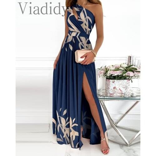 Floral Print High Slit Cutout Party Wear Maxi Dress