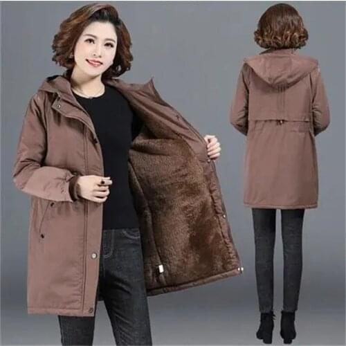 Plus Velvet Thick Windbreaker Jacket Women 2021 New Autumn Winter Middle-Aged Elderly Women Mid-Length Padded Coat Winter Trend