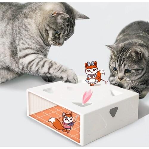 Cat Magic Box Electric Cat Interactive Toy for Indoor Cat Smart Teasing Stick Rotating Feather Catch Toy Hunting Pet Kitten Play