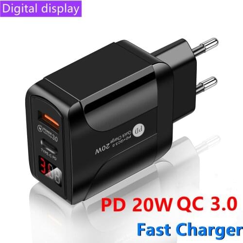 Digital display PD 20W mobile phone charger QC 3.0 fast USB charger For iPhone12 Xiaomi Samsung fast Charger