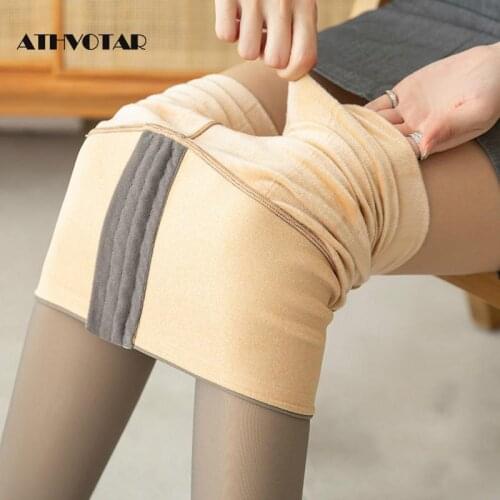ATHVOTAR Women Winter Thick Warm Leggings Velvet Thick Solid Color Super Elastic Bottom Stretchy Sexy Casual Abdomen Leggings