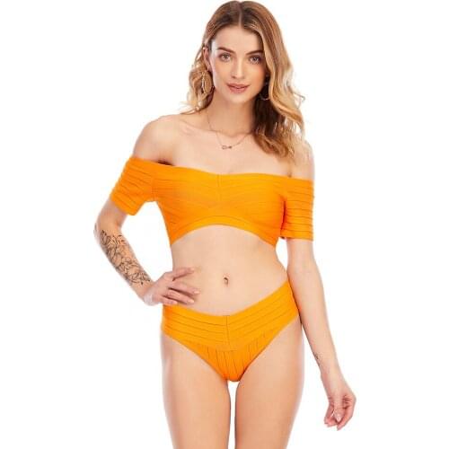 New Style Swimwear European And American Sexy Open Back Split Swimsuit Women Solid Color Bandage Bikini Suit
