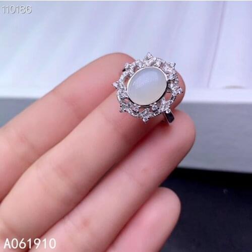 KJJEAXCMY Fine Jewelry 925 Sterling Silver Inlaid Natural Hetian White Jade Female Ring Fashion Support Detection Popular