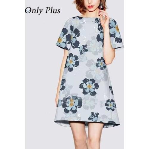 Fashion Temperament Ink Printed Short Sleeve Dress 2021 Summer New Mid-waist Slim A-line Skirt Casual Floral Sweet