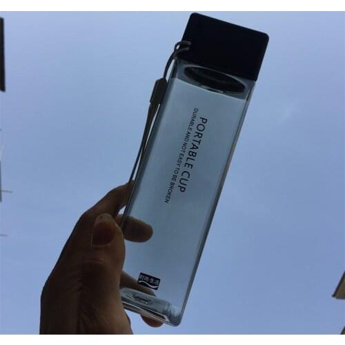 1Pcs 500ml Transparent Square Plastic Matte Water Cup Outdoor Cold Juice Water Sports Cup with Portable Milk Rope Water Cup