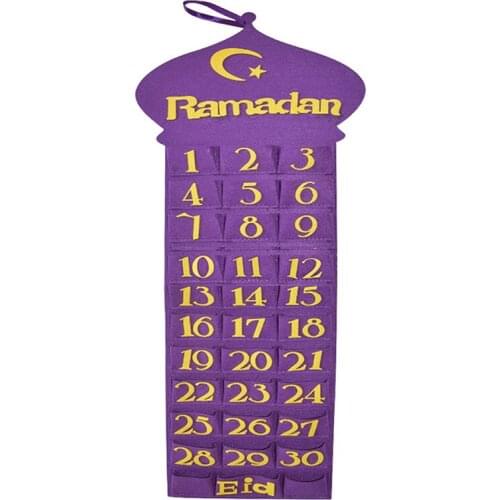 2021 Newest Ramadan Mubarak Calendar Hanging 30day Advent Felt Countdown Calendar for Kids Gifts Ramadan Decorations Supplies