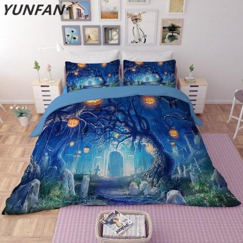 Halloween dreamlike bedding Sets blue tree 3pcs home textile Good quality bedclothes duvet cover quilt cover pillow cases