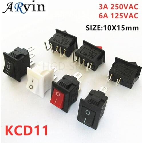 5/10Pcs Boat Car Dashboard Rocker Push Button Switch 10x15mm SPST 2Pin 3A 250V KCD11 Snap-in On/OFF Switch Black Red and White