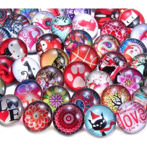 50pcs/lot Mixed 18mm Glass Snap Buttons Multi Designs Glass Cabochon Buttons Print Fit 18mm Snap Bracelet Bangles kzmg006