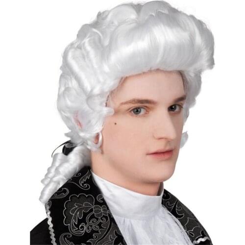 White Baroque Men’s Wig Hair George Washington Medieval Renaissance Accessory Cosplay Halloween Makeup Mens Fancy Dress Wig