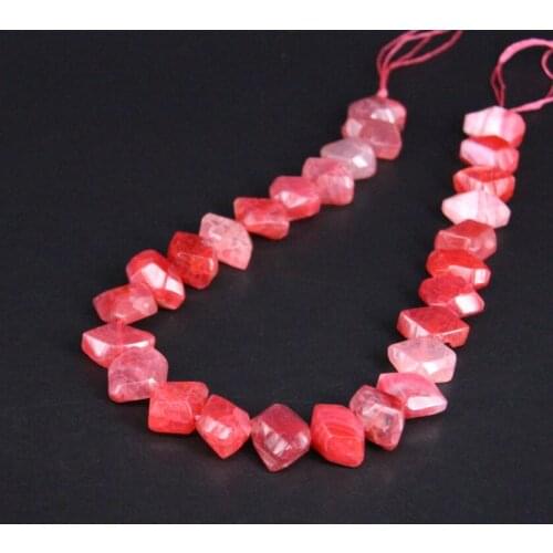 15.5"/strand Red Pink Crack Natural Agates Drusy Faceted Nugget Slab Beads,Raw Onxy Gems Cut Slice Pendants For Jewelry Making