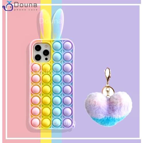 Case for Poco X3 Pro NFC Xiaomi Redmi Note 10 9T 8 9 Pro Max Relieve Stress Pop Fidget Toys Push Bubble Rabbit Ear Rainbow Cover