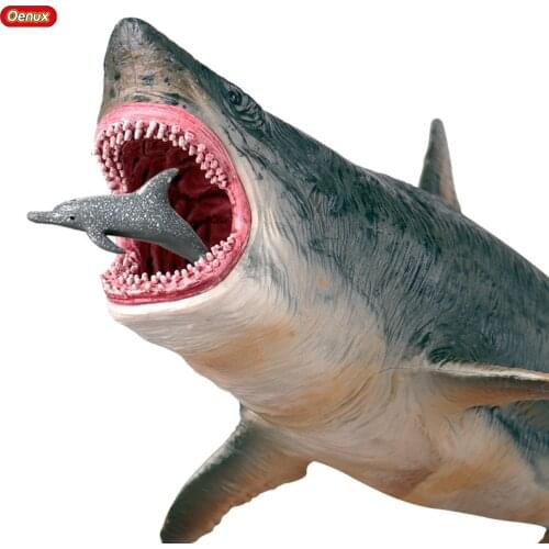 Oenux Savage Marine Sea Life Megalodon Action Figure Classic Ocean Animals Big Shark Fish Model PVC Collection Toy For Kids Gift