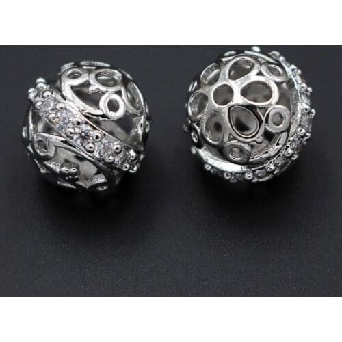 Round Ball Spacer Beads Metal Charms Filigree Bracelet Beads Hole 2mm Rhinestone Pave DIY for African Wedding Jewelry Making