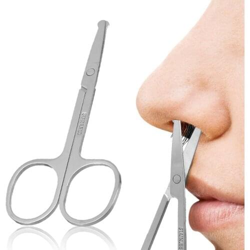 Mayitr 100% New 1pc 3.5" Stainless Steel Mini Portable Curved Mustache Nose Ear Hair Remover Scissor Trimmer Safety Tips