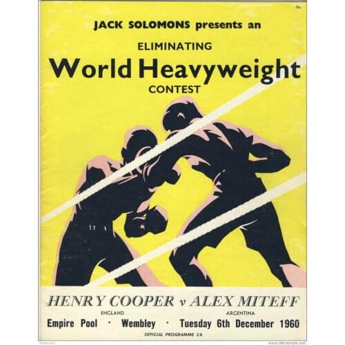 HENRY COOPER VS ALEX MITEFF 1960 METAL TIN SIGN POSTER WALL PLAQUE