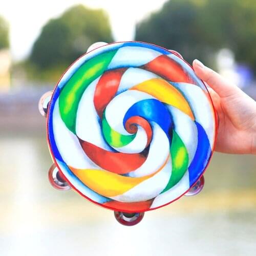 Orff Musical Instruments 8 Inch Lollipop Tambourine With Cymbal Rattle Drum for KTV Party Percussion Instrument Hand Jingle Bell