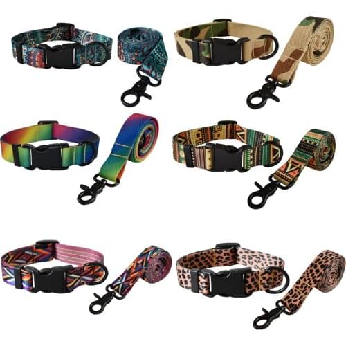 Plastic Release Buckle Dog Leash And Collar Set Nylon Printed Pet Collar Pet Supplies Retailing Fashion Handmade French Bulldog