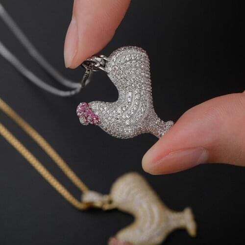 S925 Sterling Silver Bling Ice Out Cock Rooster Pendants Necklaces for Women Men Hip Hop Fashion Jewelry