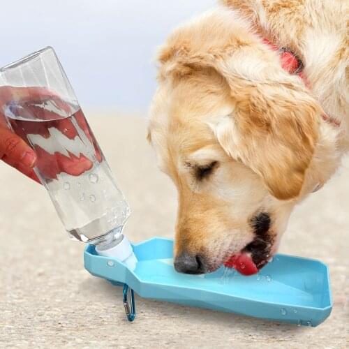 Pet Dog Travel Water Bottle Dispenser Foldable Plastic Cat Drinking Water Feeder Portable Outdoor Pet Puppy Bowl Drinker 500ML